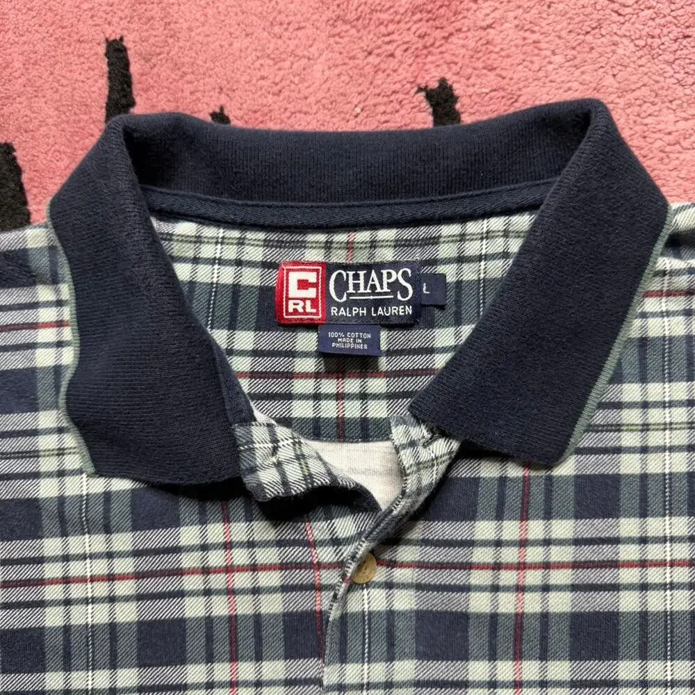 Vintage 90’s Chaps Ralph Lauren Checkered Plaid Polo Shirt Size Large